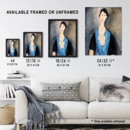 "Artery8 Young Woman in Blue Portrait Modigliani Vintage Wall Art Print Poster in Grey - Size: W24"" x H32""" - thumbnail 3