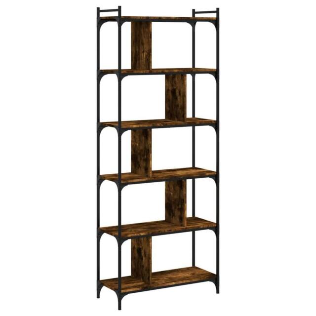 Berkfield Home Bookcase 6-Tier Smoked Oak 76x32x192 cm Engineered Wood in Brown - Size: 76 x 32 x 192 cm - image 1