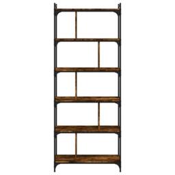 Berkfield Home Bookcase 6-Tier Smoked Oak 76x32x192 cm Engineered Wood in Brown - Size: 76 x 32 x 192 cm - thumbnail 4