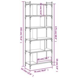 Berkfield Home Bookcase 6-Tier Smoked Oak 76x32x192 cm Engineered Wood in Brown - Size: 76 x 32 x 192 cm - thumbnail 9