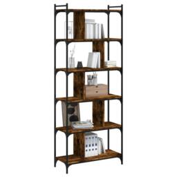 Berkfield Home Bookcase 6-Tier Smoked Oak 76x32x192 cm Engineered Wood in Brown - Size: 76 x 32 x 192 cm - thumbnail 3