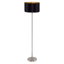Loops Floor Lamp Light Satin Nickel Shade Black Gold Fabric Pedal Switch Bulb E27 in Metallics - thumbnail 1