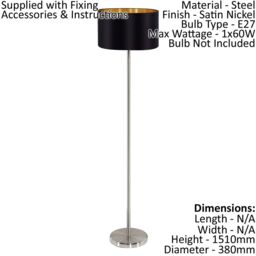 Loops Floor Lamp Light Satin Nickel Shade Black Gold Fabric Pedal Switch Bulb E27 in Metallics - thumbnail 2