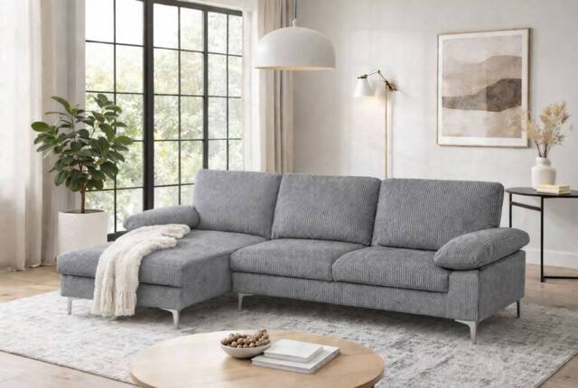 LUXURY LIFE Napoli Jumbo Cord Fabric Left Hand Facing Chaise Sofa in Grey - image 1