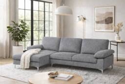 LUXURY LIFE Napoli Jumbo Cord Fabric Left Hand Facing Chaise Sofa in Grey - thumbnail 1