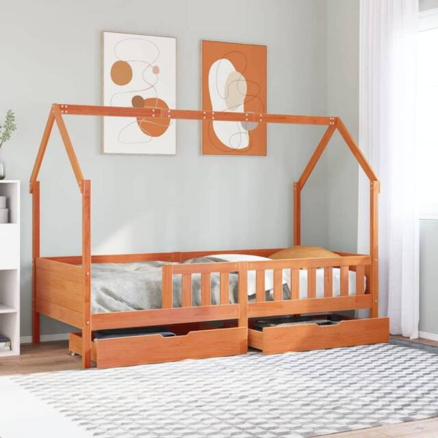 Berkfield Home Kids Bed Frame with Drawers without Mattress 90x200 cm Solid Wood in Brown - image 1
