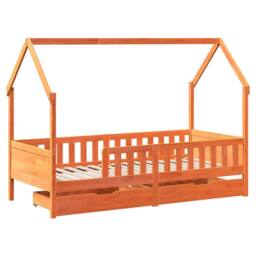 Berkfield Home Kids Bed Frame with Drawers without Mattress 90x200 cm Solid Wood in Brown - thumbnail 3