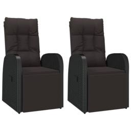 Berkfield Home Reclining Garden Chairs with Cushions 2 pcs Black Poly Rattan - thumbnail 3