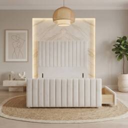"Somnior Eleanor Velvet Divan Base 2 Drawers 54"" Headboard & 22"" Footboard in White - Size: Double" - thumbnail 2