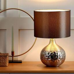 Wyld and Coco Porcelain Teardrop Table Lamp - Grey Faux-Silk Drum Shade 43 cm - thumbnail 1