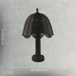 Happy Homewares Washed Black Woven Rattan Table Lamp with Scallop Shade & Switch - thumbnail 7