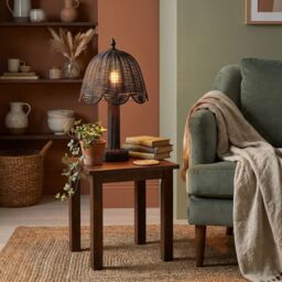 Happy Homewares Washed Black Woven Rattan Table Lamp with Scallop Shade & Switch - thumbnail 6