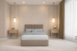 "Chester & Oakley Lorenzo Plush Divan Bed Base No Drawers - 26"" Headboard in Taupe - Size: Double"