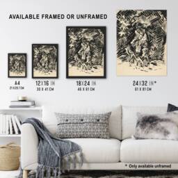 Artery8 Hunter With Child & Hound Kubincan Framed Wall Art Print in Black - Size: A4 - thumbnail 3