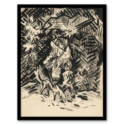 Artery8 Hunter With Child & Hound Kubincan Framed Wall Art Print in Black - Size: A4 - thumbnail 1