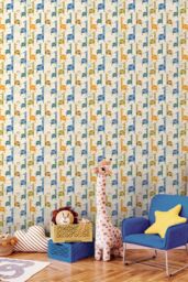 Hoopla Walls Giraffe Friends 10m Matt Wallpaper in Blue