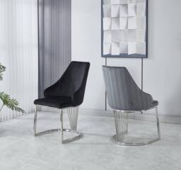 Modernique Set of 2 Velvet Upholstered Dining Chairs with Chrome Metal Legs in Black - thumbnail 4