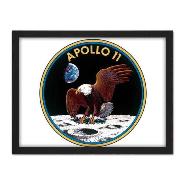 "Artery8 Wall Art Print Space NASA Apollo 11 Mission Emblem Badge Patch Large Framed Wall Décor Art in Light Oak - Size: W18"" x H24""" - image 1