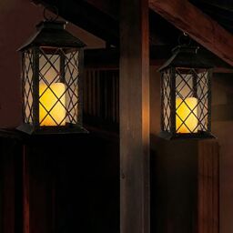 "Bright Zeal 2 Pcs Black Gold Decorative Candle Lanterns 13.5"" Christmas" - thumbnail 6