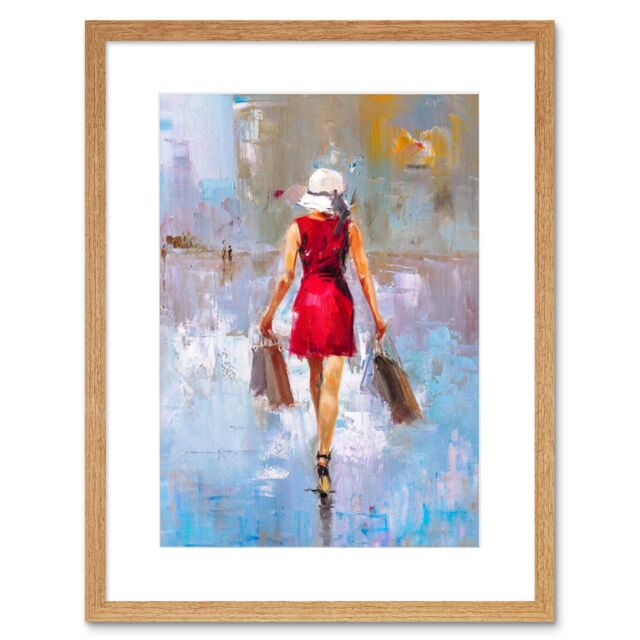 "Artery8 Wall Art Print Woman Shopping City Art Framed 9x7 inch in Beige - Size: W7"" x H9""" - image 1