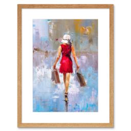 "Artery8 Wall Art Print Woman Shopping City Art Framed 9x7 inch in Beige - Size: W7"" x H9""" - thumbnail 1
