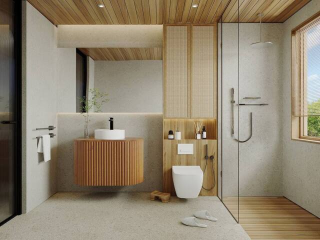 Vente-unique Wall-Hung Teak Vanity Unit - 90 Cm - TOWARI in Light Oak - image 1