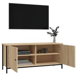 Berkfield Home TV Cabinet with Doors Sonoma Oak 102x35x45 cm Engineered Wood in Light Brown - Size: 102 x 35 x 45 cm - thumbnail 4