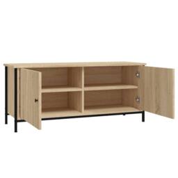 Berkfield Home TV Cabinet with Doors Sonoma Oak 102x35x45 cm Engineered Wood in Light Brown - Size: 102 x 35 x 45 cm - thumbnail 6