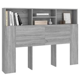 Berkfield Home Headboard Cabinet Grey Sonoma 140x19x103.5 cm - thumbnail 4