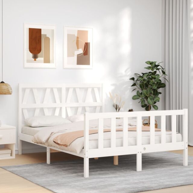 Berkfield Home Bed Frame with Headboard White 120x200 cm Solid Wood - image 1