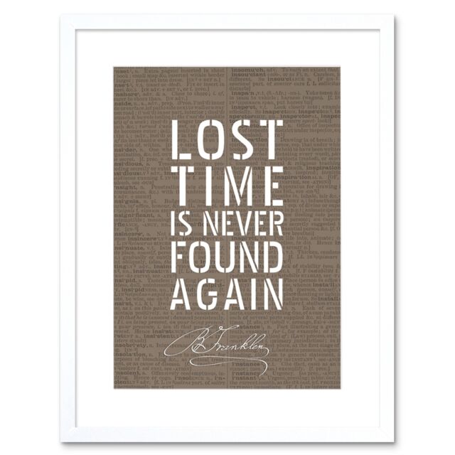 "Artery8 Wall Art Print Dictionary Page Quote Benjamin Franklin Lost Time Artwork Framed 9X7 Inch in White - Size: W7"" x H9""" - image 1