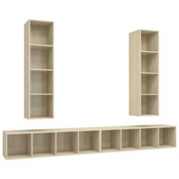 Berkfield Home Wall-mounted TV Cabinets 4 pcs Sonoma Oak Engineered Wood in Light Oak - thumbnail 1