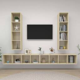 Berkfield Home Wall-mounted TV Cabinets 4 pcs Sonoma Oak Engineered Wood in Light Oak - thumbnail 2