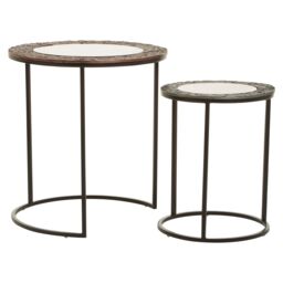 Orsina Set Of 2 Round Nesting Tables, Handcrafted Circular Tables, Functional Glass Top End Tables, Decorative Tables in Black - thumbnail 4