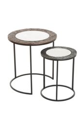 Orsina Set Of 2 Round Nesting Tables, Handcrafted Circular Tables, Functional Glass Top End Tables, Decorative Tables in Black
