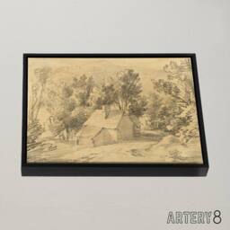 "Artery8 Study House Shed Wooded Valley Framed Canvas Wall Art Print in Beige - Size: W12"" x H16""" - thumbnail 2