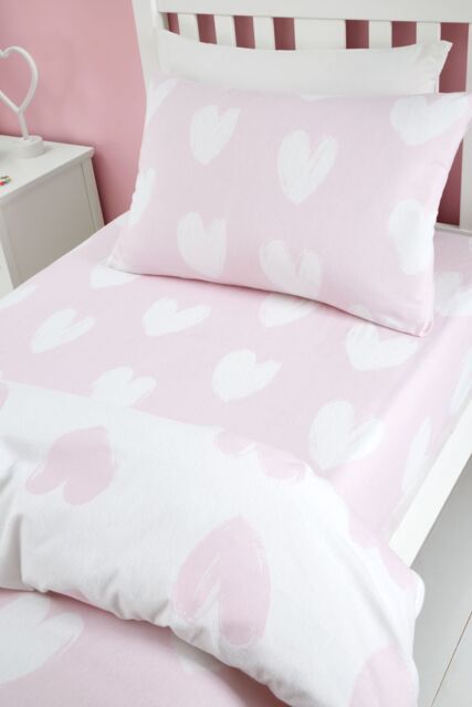 Catherine Lansfield 'Brushed Cotton Hearts' Fitted Sheet in Pink - Size: Junior - image 1
