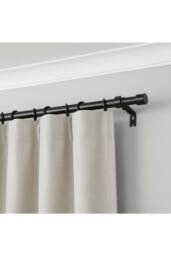 Living and Home Glossy Black Metal Telescopic Curtain Rod with Brackets - Size: 180 cm - thumbnail 1