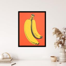 Wee Blue Coo Wall Art Print Banana Orange Kitchen Painting Vibrant Yellow on Orange Flat Bold Colour Art Framed - Size: A4 - thumbnail 4
