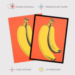 Wee Blue Coo Wall Art Print Banana Orange Kitchen Painting Vibrant Yellow on Orange Flat Bold Colour Art Framed - Size: A4 - thumbnail 2