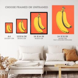 Wee Blue Coo Wall Art Print Banana Orange Kitchen Painting Vibrant Yellow on Orange Flat Bold Colour Art Framed - Size: A4 - thumbnail 3