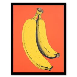 Wee Blue Coo Wall Art Print Banana Orange Kitchen Painting Vibrant Yellow on Orange Flat Bold Colour Art Framed - Size: A4 - thumbnail 1