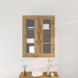 Berkfield Home Wall-Mounted Cabinet with Glass Doors Artisan Oak 69, 5x34x90 cm in Brown - Size: 5 x 34 x 90 cm - thumbnail 4