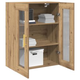 Berkfield Home Wall-Mounted Cabinet with Glass Doors Artisan Oak 69, 5x34x90 cm in Brown - Size: 5 x 34 x 90 cm - thumbnail 3