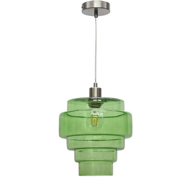 First Choice Lighting Benson - 5 Tier Green Glass & Satin Nickel Ceiling Pendant Light - image 1