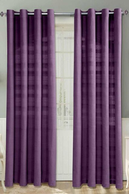 Homescapes Cotton Rajput Ribbed Curtain Pair in Purple - Size: 140 cm width x 137 cm drop - image 1