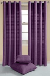 Homescapes Cotton Rajput Ribbed Curtain Pair in Purple - Size: 140 cm width x 137 cm drop - thumbnail 2