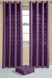 Homescapes Cotton Rajput Ribbed Curtain Pair in Purple - Size: 140 cm width x 137 cm drop - thumbnail 3