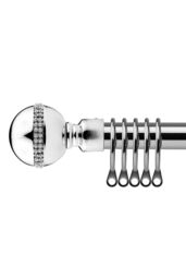 New Edge Blinds 16-19mm Bejeweled Extendable Durable Metal Curtain Pole Set in Metallic Silver - Size: 120 cm - 210 cm