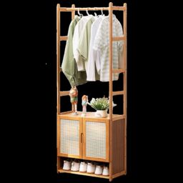 FURNOS Bamboo Hall Tree Coat Stand With Shoe Rack & Storage Cabinet in Natural - thumbnail 5